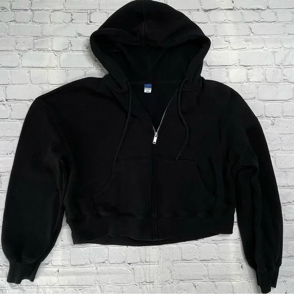 Old Navy Black Cropped Full-Zip Hoodie - Size Medium - Picture 2 of 8